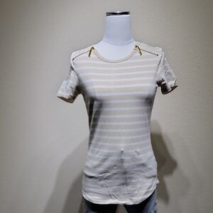 Michael Kors Beige Striped Short Sleeve Top